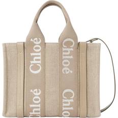 Gold Totes & Shopping Bags Chloe Woody Handbag with Leather Detailing - Cream