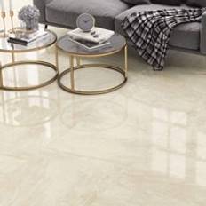 Cream Marble Effect Gloss Porcelain Floor Tile 605mm x 605mm