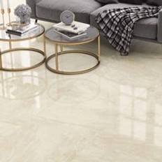 Tiles Total Tiles Cream Marble Effect Gloss Porcelain Floor Tile 605mm x 605mm