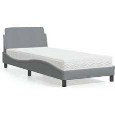 Gris Ensembles de Lit vidaXL Bett Mit Matratze Hellgrau 90x200 cm Stoff Betten-Sets