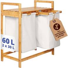 Badrumstillbehör Lumaland Tvättkorg Bambu Med 2 Utdragbara Tvättpåsar 73 cm x 64 cm Bredd x 33 cm