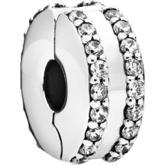 Pandora Double Lined Pavé Clip Charm - Silver/Transparent