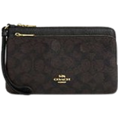 Coach Double Zip Wallet In Signature Canvas - Gold/Walnut/Black