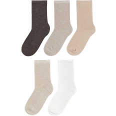 Dame - Multifarvet Strømper H&M Ribbed Socks 5-pack - White/Beige