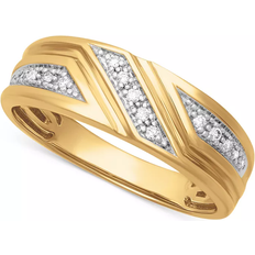 Macy's Men's Three Station Wedding Band - Gold/Diamonds