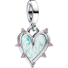 Pandora Friendship Opalescent Double Dangle Charm - Silver/Pink