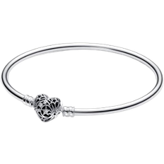 Pandora Celestial Heart Clasp Bangle - Silver/Transparent