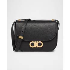 Ferragamo Dobbelt Gancini Uld Foldover Top Crossbody Taske - Sort