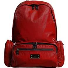 Patent Leather Backpacks Dolce & Gabbana Leopard Logo Plaque Backpack Red