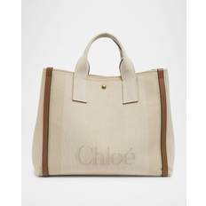 Bags Chloe Carry Canvas Tote Bag Leather Details Monogram - Beige