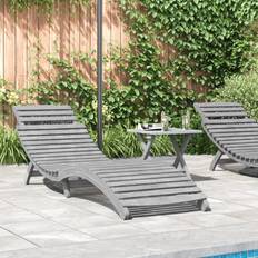 Brown Sun Beds vidaXL Sun Lounger Grey 184x55x64 cm Solid Wood Acacia