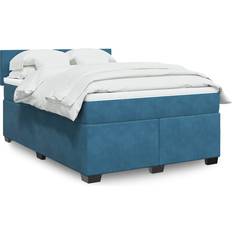 140cm Camas vidaXL Box Spring 140x190 cm Azul Cama Continental