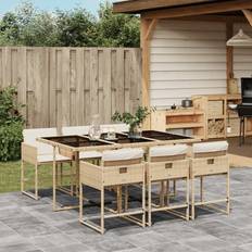 6 Matgrupper vidaXL för Trädgården med Dynor 7 Delar Beige Konstrotting Matgrupp, 1 Bord inkl. 6 Stolar