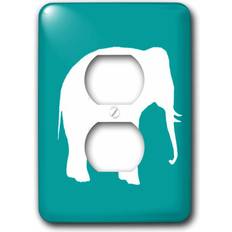 Blue Electrical Outlets 3DRose LLC, White elephant silhouette. Teal turquoise aqua blue wildlife animal 2 Plug Outlet Cover (lsp_164913_6)