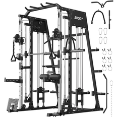 Strength Training Machines Garvee Smith Machine, 2200lbs Power Rack with Smith Bar, Cable Crossover Machine for Home Gym, Multifunctional Home Gym System Black (48.0 In. W X 87.2 In. H X 70.9 In. D)