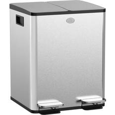 Homcom Dual Kitchen Bin Pedal Bin Silver 2 x 20L