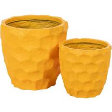 Cemento Ollas BigBuy Garden Planter Yellow Cement 41 x 41 x 39.6 cm Set of 2