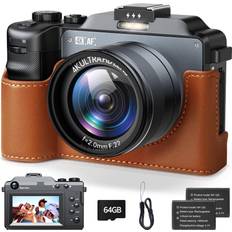 Digitale camera's Camworld Digital Camera Autofocus 64MP Vlog Camera for YouTube, 3.0'' Screen Point and Shoot 4K Camera with 18X Zoom Dual Lens Selfie Camera for Beginner Photographer, 64GB Card, 2 Batteries, Protective Case