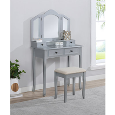 Silver - Wood Dressing Tables Lark Manor Wooden Vanity Makeup Set Dressing Table