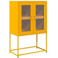 Yellow Storage Cabinets vidaXL Highboard Mustard Yellow Steel 68 x 39 x 107 cm Storage Cabinet