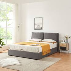 Letti con Struttura [en.casa] Francese Lunner 140 x 200 cm Grigio Scuro Letto con Struttura