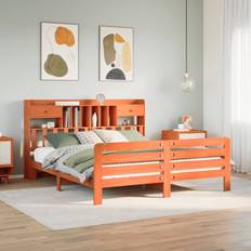 180 cm Senge vidaXL Seng Med Reol Uden Madras 180x200 cm Massivt Fyrretræ Gyldenbrun Rammeseng