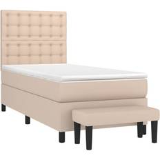 vidaXL Ramsäng Med Bäddmadrass Cappuccino 100x200 cm Konstläder Kontinentalsäng