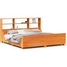 Senge & Madrasser vidaXL Seng Med Reol Uden Madras 200x200 cm Massivt Træ Gyldenbrun Sengeramme