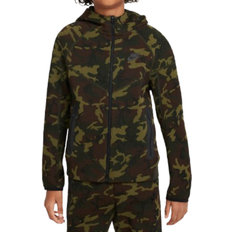 Camuflaje Sudaderas con capucha NIKE Big Kid's Tech Fleece Camo Full Zip Hoodie - Black/Sequoia/Black (FN9118-010)