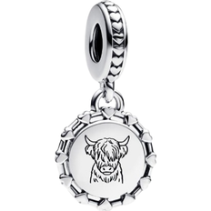 Jewellery Pandora Engravable Scottish Cow Dangle Charm - Silver