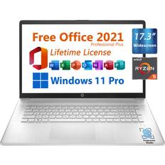 HP 17.3" Business Laptop, Free Microsoft Office 2021 with Lifetime License, FHD Display, AMD Ryzen 5 5500U 4GHz, 32GB DDR4, 2TB SSD, 6 Hours Battery, USB-C, Fingerprint Reader, Windows 11 Pro