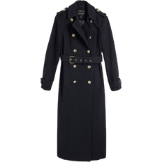 River Island Double Breasted Wool Blend Trench Coat - Black