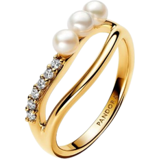 Bianco Anelli Pandora Treated Freshwater Cultured & Organically Shaped Double Band Ring - Gold/Pearls/Transparent