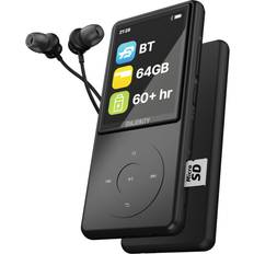 Bluetooth Media Players Majority 64GB Slim Bluetooth MP3 Player with Earphones Expandable up-to 128GB, Inbuilt Speaker, 2.4” Full Color Display with Intuitive Touch Controls, 67h Battery Life MP3 Pro