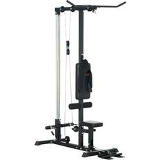 Strength Training Machines Soozier LAT Pull Down Machine Cable Station, High and Low Pulley System with Adjustable Seat and Flip-Up Footplate, for Home Gym, Black