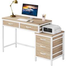 MDF - Wood Writing Desks Tribesigns Industrial PC with Storage LIght Walnut Writing Desk 17.7x51.2"