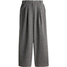 Damen - Wolle Hosen H&M Wide Trousers - Grey/Herringbone Patterned