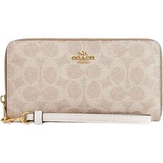 Coach Long Zip Around Wallet In Signature Canvas - Gold/Sand/Chalk