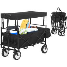 FDW Folding Wagon Collapsible Wagon Garden Cart w/Removable Canopy Universal Wheels for Camping Picnic Outdoor Event,Black