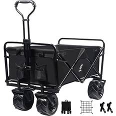 Napfox Collapsible Heavy Duty Beach Wagon Cart Outdoor Folding Utility Camping Garden Beach Cart with Universal Wheels Adjustable Handle Shopping (Black)