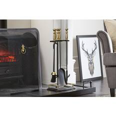 Chrome Fireplace Accessories Lark Manor Chrome Black Fireset 5 Pcs