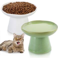 Pets Fleur De Lis Living 2-Piece Ceramic Raised Cat Bowls 10cm H x 15.7cm W x 15.7cm D