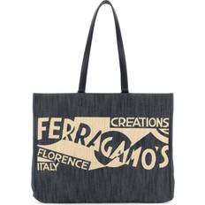 Herr - Skinn Toteväskor Ferragamo Denim TT Sign Vändbart Läderbälte Med Metallspänne - Blue