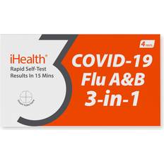 IHealth Self Tests iHealth COVID-19, Flu A&B 3-in-1 Antigen Rapid Test, Results in 15 Minutes, FDA Authorized OTC Flu & COVID Home Test, with Non-invasive Nasal Swab, Easy to Use & No Discomfort (1 Pack, 4 Tests Total)