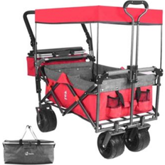 SlickBlue Collapsible Heavy-Duty Folding Wagon Cart with Removable Canopy for Outdoor Use and Easy Transport Red (35)