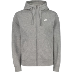 Polyester - Women Tops NIKE Sportswear Club Fleece Men's Full Zip Hoodie - Dark Grey Heather/Matte Silver/White