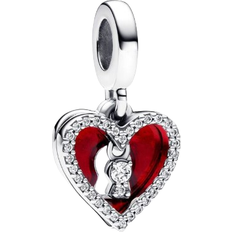 Pandora Heart & Keyhole Double Dangle Charm - Silver/Red/Transparent
