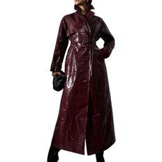 Leather Imitation Coats Shein AiiRZ Faux Crocodile Leather Longline Belted Trench Coat