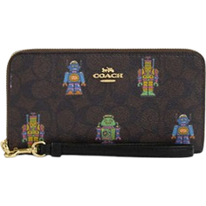 Coach Cosmic Long Zip Around Wallet In Signature Canvas With Robot Print - Gold/Walnut Multi