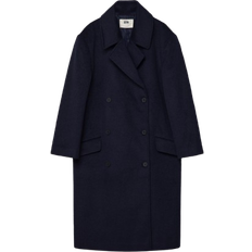 Stradivarius Long Double Breasted Coat - Navy Blue